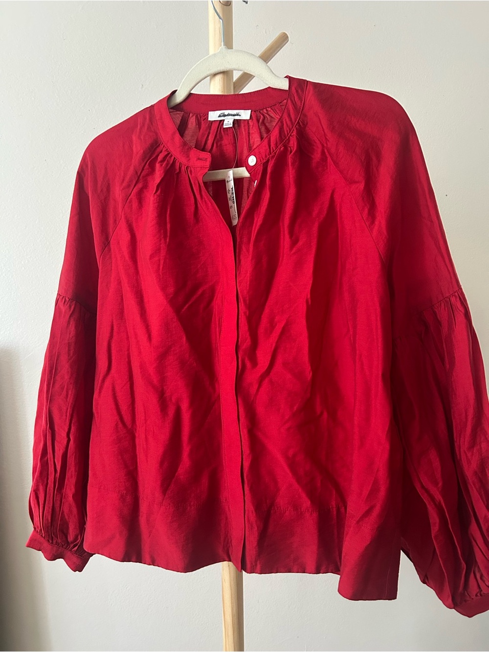 Madewell Red Button-Front Long Sleeve Women's Blouse